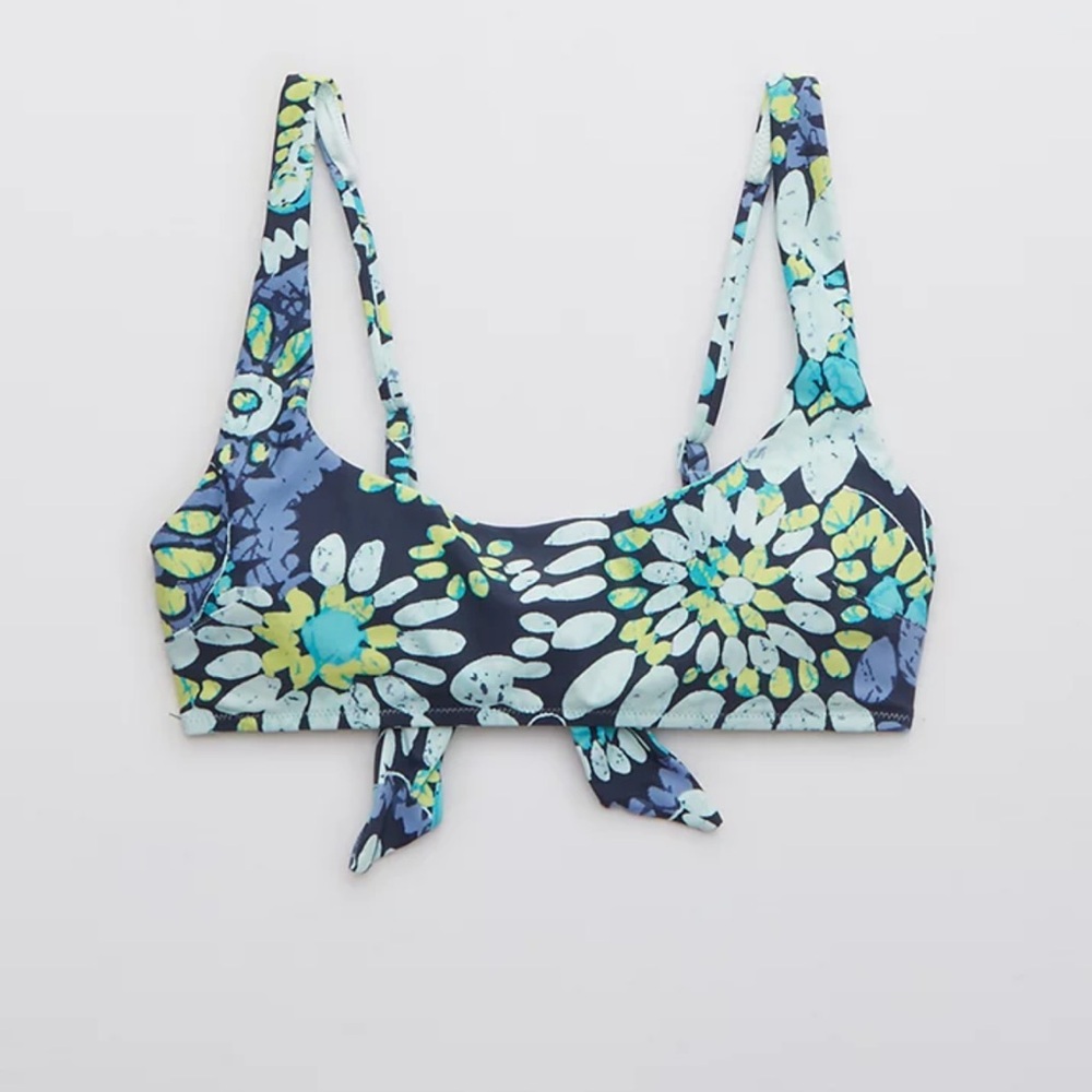 Aerie Tie Back Scoop Neck Bikini Top Tie Back Floral Size Small - Picture 4 of 6
